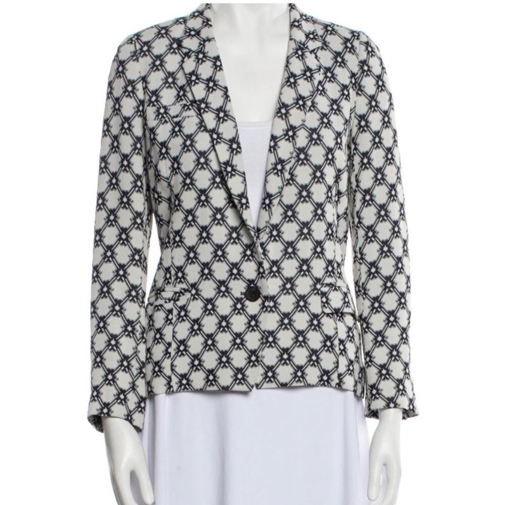 Isabel Marant Print Classic Blazer White Navy Blue Size 38 US 4 Medium $375